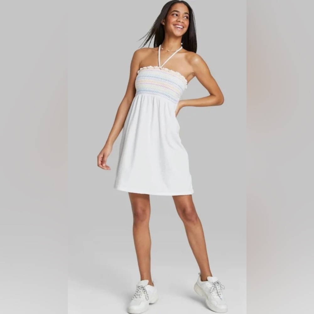 Wild Fable Strapless Cover Up Dress Rainbow White Medium Beach Cotton Blend - Picture 1 of 9